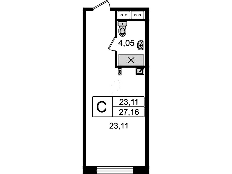 Квартира студия 27.16 м², 4/14 эт., Комплекс апартаментов «Ladozhsky Avenir»